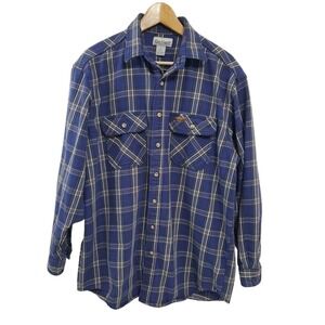 Carhartt Mens Flannel Plaid Shacket Shirt Jacket Size L Tall Blue Workwear